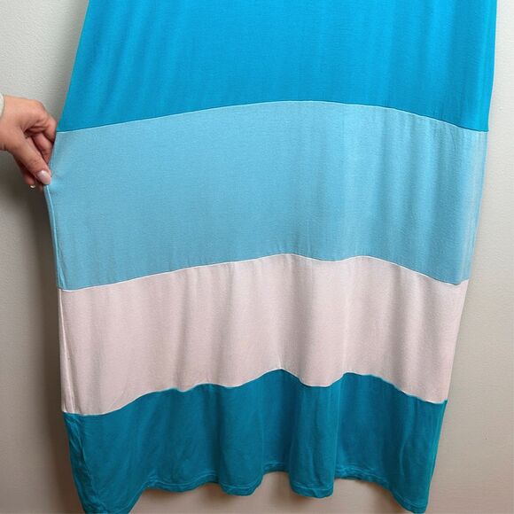 Calvin Klein Pool Blue Racerback Jersey Striped Maxi Dress Stretch Comfort 10 - Picture 4 of 13
